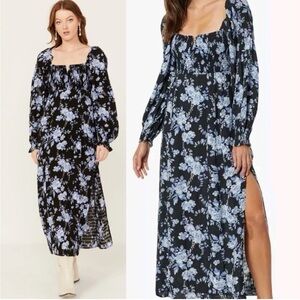 Free People woamsn Jaymes Floral Black and Blue Women's maxi Dress size M